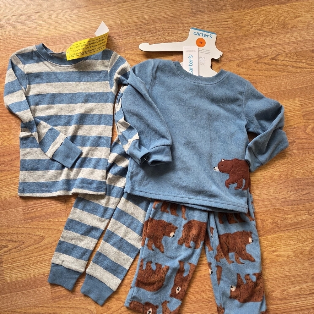 Carter's 2T Boys Pajamas 4Pc Brown Bear and Stripes NWT Cotton and Polyester Set